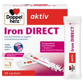 Illustration of the product packaging Doppelherz aktiv Iron DIRECT front view
