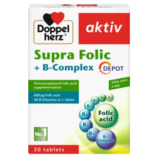 Illustration of the product packaging Doppelherz aktiv Supra Folic + B-Complex front view