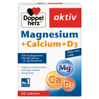 Illustration of the product packaging Doppelherz aktiv Magnesium + Calcium + D3 front view